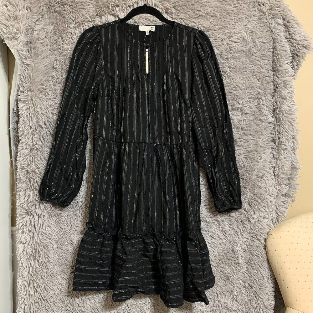 NWT XS Ro & De black and silver striped dress